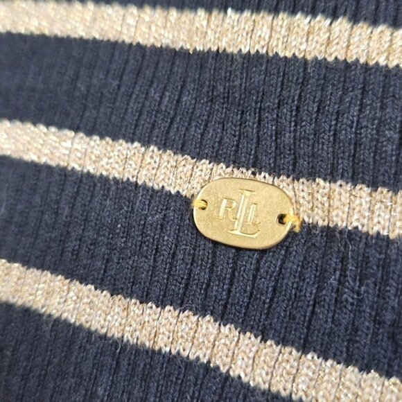 Lauren Ralph Lauren Black &amp; Gold Metallic Stripe Ribbed Turtleneck Sweater - Picture 6 of 9